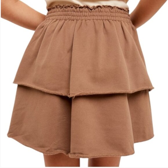 Coffee Fleece Tiered Raw Hem Skirt - Picture 2 of 3
